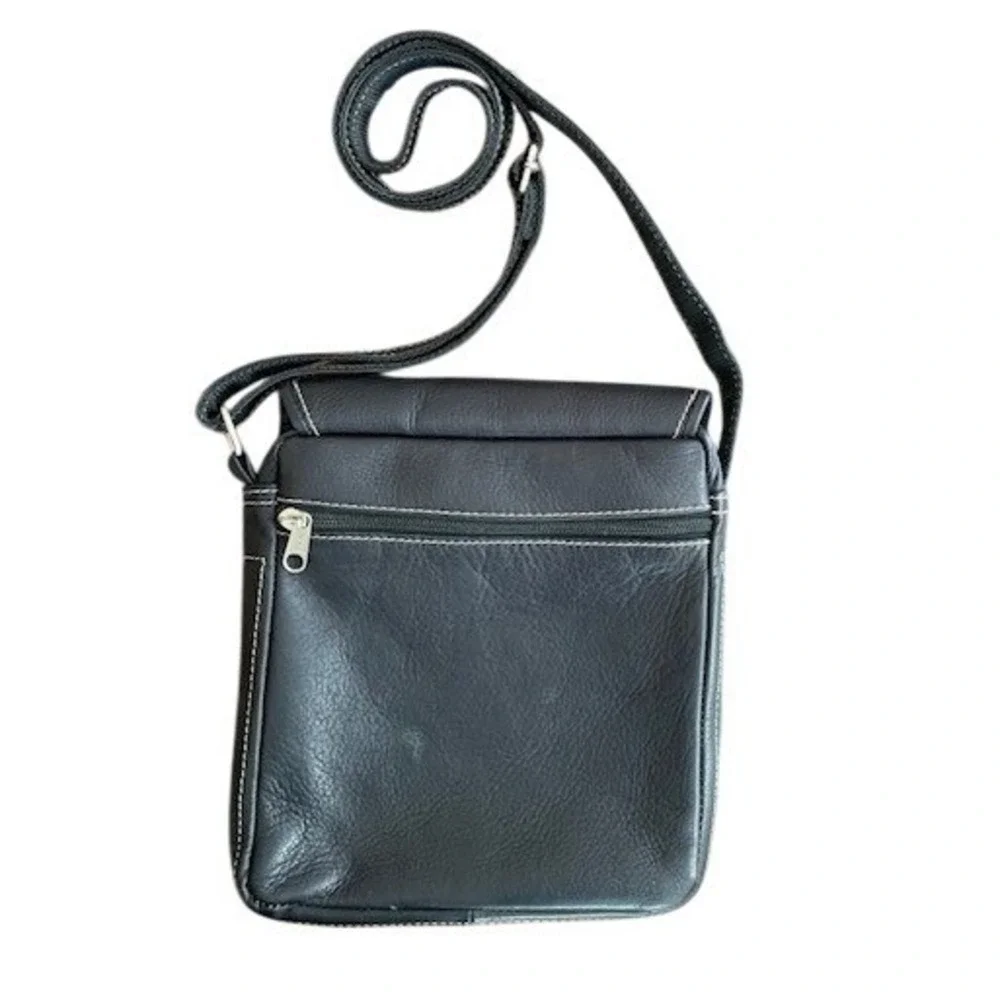 Puro Cuero Black Genuine Leather Crossbody Messenger Bag Multi Pocket‎ Unisex